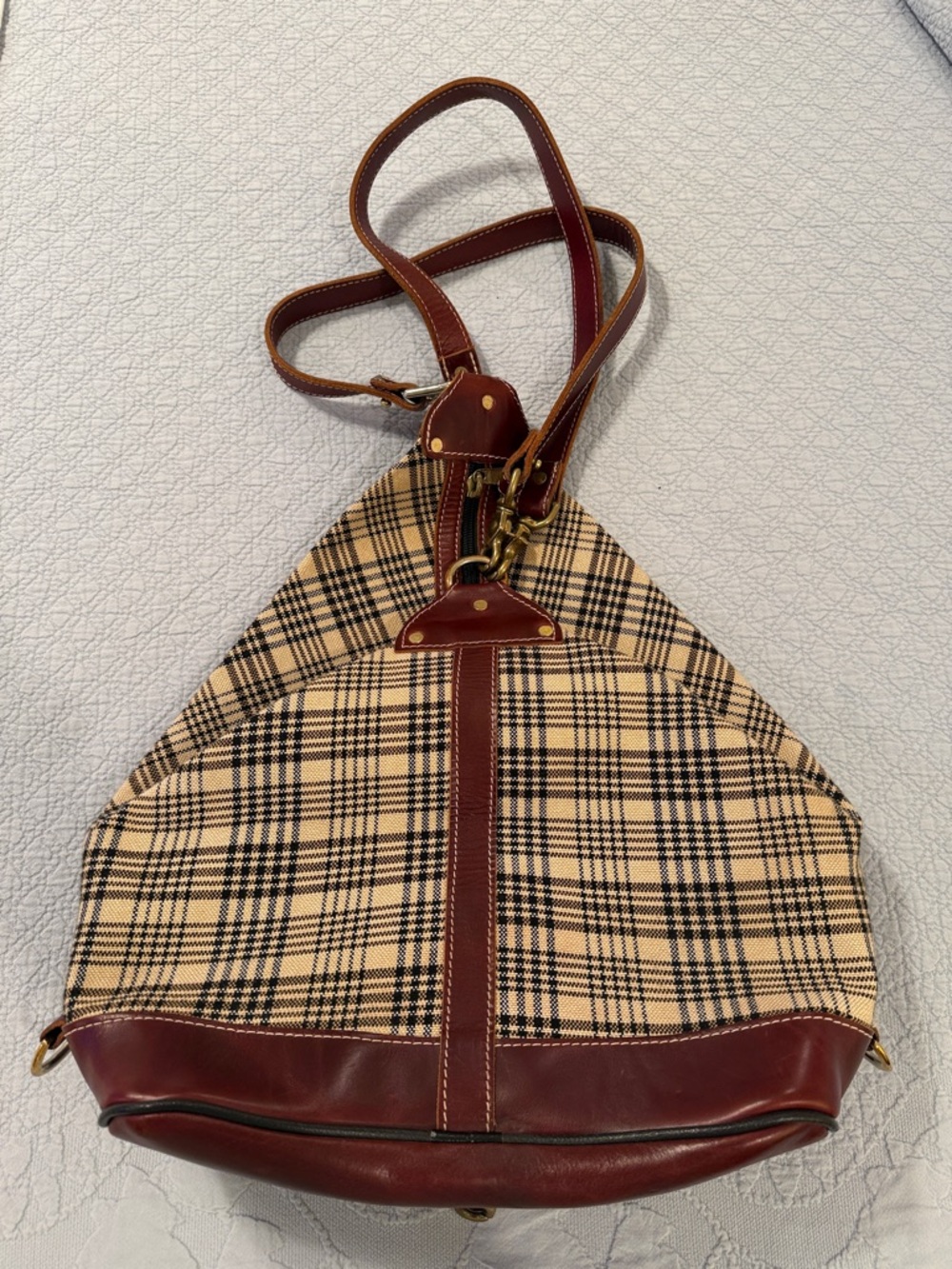 5/A Baker Classic Plaid Sling Backpack in Beige and Brown - Picture 2 of 6